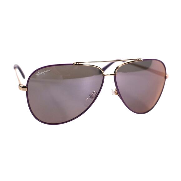 Ferragamo Aviator Sunglasses - Shiny Light Gold / Purple Gradient - NWT - Picture 2 of 9
